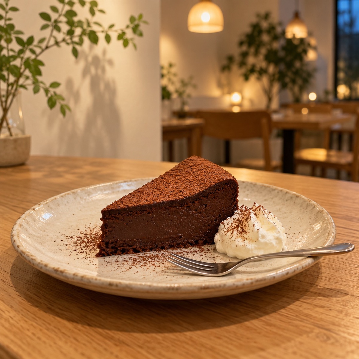 クリームを添えた夜のガトーショコラ